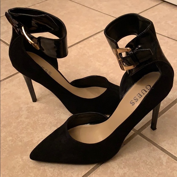 guess black suede heels